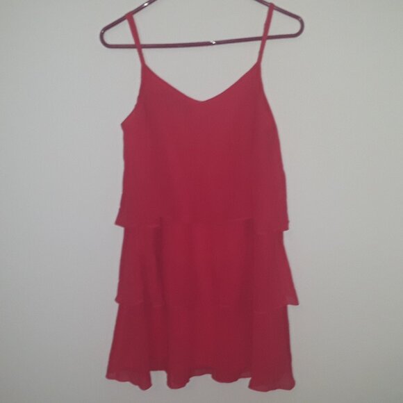 Ladies "Blue Rain" Coral Color Lined Shiffon Layered Dress. Lg. - Picture 3 of 5